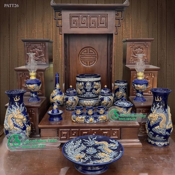  Bộ đồ thờ Tài Địa Hợp mệnh Thủy & Mộc - Gốm nghệ nhân Bát Tràng PATT26 