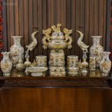  Ban thờ Men Rạn đắp nổi Vẽ Vàng 24K Cao cấp Bát Tràng hàng Nghệ nhân PAVK01 