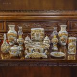  Bộ đồ thờ Gia tiên 1 bát hương Men Rạn đắp nổi Vẽ Vàng Cao cấp Bát Tràng hàng Nghệ nhân PAVK03 