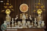  Bộ đồ thờ Đẹp Gốm sứ Nghệ nhân Bát Tràng Men Rạn đắp nổi Vẽ Vàng 24K Cao cấp PAVK06 