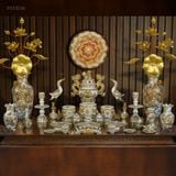  Bộ đồ thờ Đẹp Gốm sứ Nghệ nhân Bát Tràng Men Rạn đắp nổi Vẽ Vàng 24K Cao cấp PAVK06 
