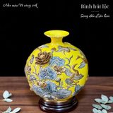  Bình hút tài lộc - Song điểu Liên hoa - Đắp nổi men màu - Hàng vẽ vàng 24k Cao cấp Bát Tràng HLSASHVV 