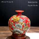  Bình hút tài lộc - Song điểu Liên hoa - Đắp nổi men màu - Hàng vẽ vàng 24k Cao cấp Bát Tràng HLSASHVV 