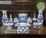  Bộ đồ thờ Bát Tràng men Trắng Họa tiết Lam TY1BH009 