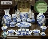  Bộ đồ thờ Thần Tài Bát Tràng men Trắng Họa tiết Lam TYTT002 