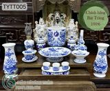  Bộ đồ thờ Thần Tài Bát Tràng men Trắng Họa tiết Lam TYTT005 
