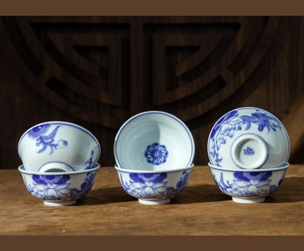  Bát thờ / Bát cúng Sen Men lam Vẽ tay LA 