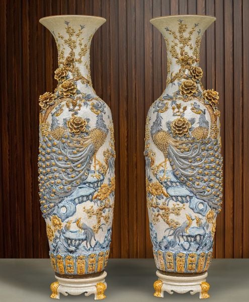  Lọ Lục Bình Công Đào Đắp tay Hoa Kênh LBCD-PA 