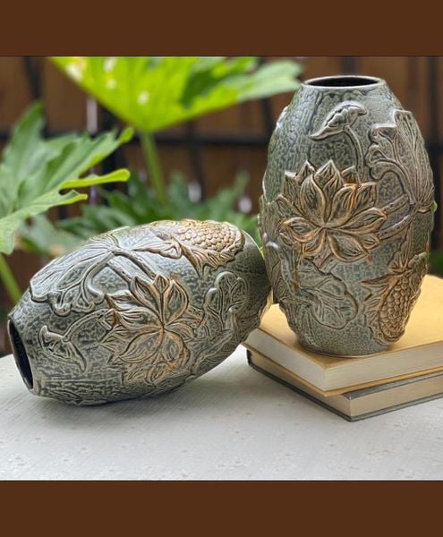  Lọ hoa Trứng Họa tiết Lá sen Khắc nổi BH 