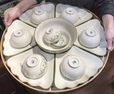  Bộ bát đĩa Hoa mặt trời Bát Tràng họa tiết Sen xanh vẽ tay DD 