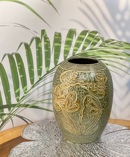  Vò cắm hoa Họa tiết Sen Khắc nổi BH 