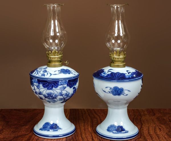  Đèn dầu Sen Men lam Vẽ tay LA 