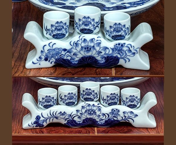  Kỷ ngai Sen / Bộ chén thờ Sen Men lam Vẽ tay LA 