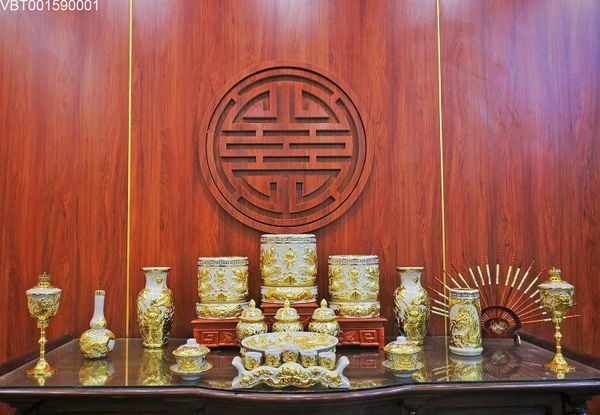  Bộ đồ thờ dát vàng Hỷ Sự Quý Tử ban thờ 1m75 1m97 2m17 VBT01 