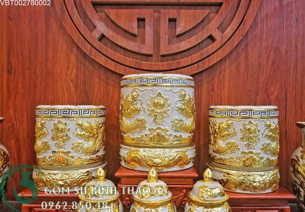  Đồ thờ bát tràng dát vàng Hỷ Sự Nạp Phúc ban thờ 1m75, 1m97, 2m17 VBT02 