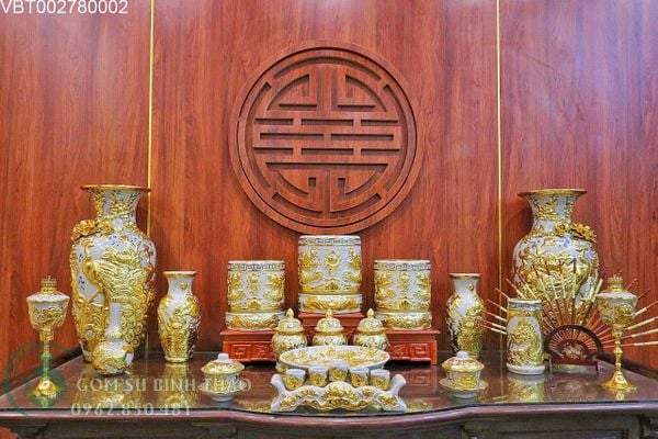  Đồ thờ bát tràng dát vàng Hỷ Sự Nạp Phúc ban thờ 1m75, 1m97, 2m17 VBT02 