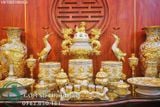  Bộ đồ thờ cúng Bát Tràng gia tiên men rạn dát vàng đắp nổi ban thờ 1m97 2m17 