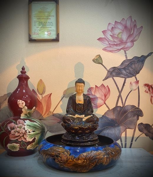  Bộ thờ hoa sen Gốm sứ Bát Tràng Vẽ Vàng 24K Cao cấp Men rạn Đắp nổi - Hàng Nghệ nhân MRVV08 