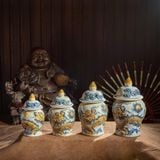  Bộ đồ thờ thần tài Bát Tràng men rạn đắp nổi 3N6 