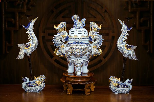  Bộ đồ thờ Men rong vẽ Vàng Cao Cấp Hàng Nghệ Nhân Bát Tràng VH002 