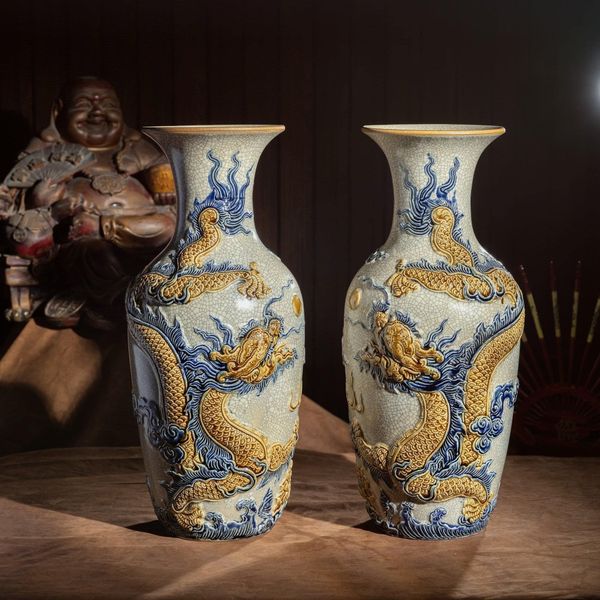  Lọ lộc bình Rồng Men rạn Đắp nổi PA 