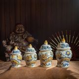  Bộ đồ thờ thần tài Bát Tràng men rạn đắp nổi PATT01 