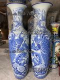  Lọ Lục Bình Công đào men Lam hàng Bát Tràng vẽ tay HL 