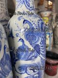  Lọ Lục Bình Công đào men Lam hàng Bát Tràng vẽ tay HL 