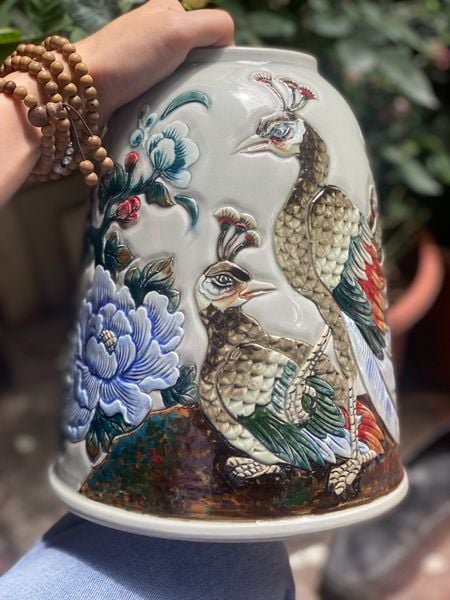  Chuông Công Mẫu Đơn Phú Quý - Nghệ nhân Bát Tràng vuốt tay 