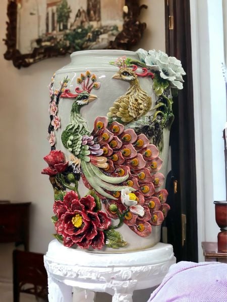  Thạp Công & Mẫu đơn Phú Quý - Nghệ nhân Bát Tràng vuốt tay 