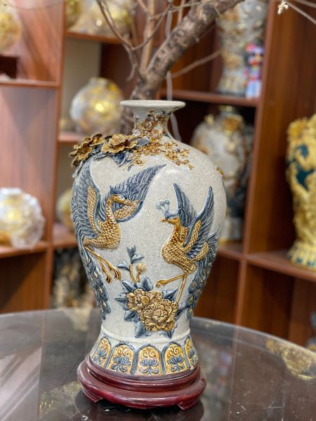  Mai bình Công thành danh toại Men rạn đắp nổi - Hàng nghệ nhân Bát Tràng 