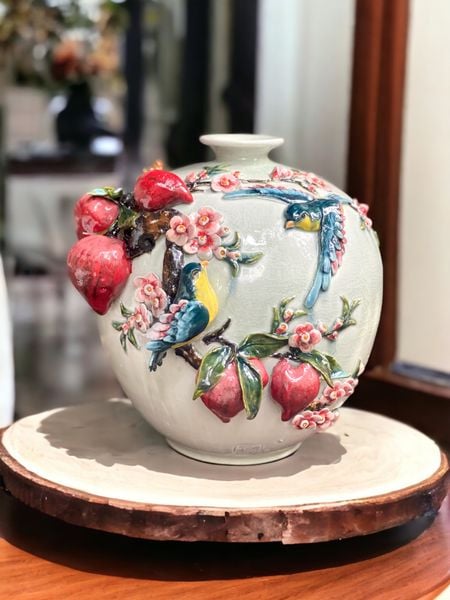  Hút lộc Chim Đào - Nghệ nhân Bát Tràng vuốt tay 