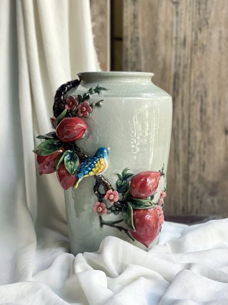  Thạp Chim Đào - Nghệ nhân Bát Tràng vuốt tay 