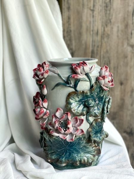  Thạp Liên hoa - Nghệ nhân Bát Tràng vuốt tay 