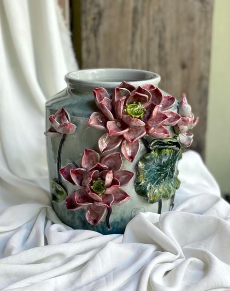  Thạp Liên hoa lùn - Nghệ nhân Bát Tràng vuốt tay 