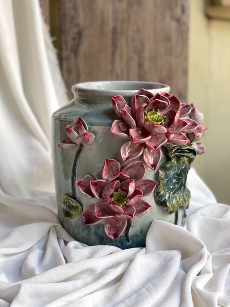  Thạp Liên hoa lùn - Nghệ nhân Bát Tràng vuốt tay 