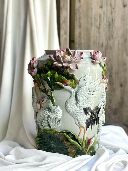  Thạp Sen Ngũ Hạc - Nghệ nhân Bát Tràng vuốt tay 