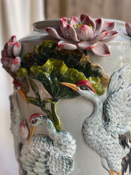  Thạp Sen Ngũ Hạc - Nghệ nhân Bát Tràng vuốt tay 