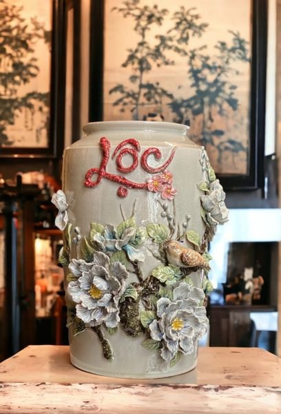  Thạp Chim & Hoa Mẫu Đơn - Nghệ nhân Bát Tràng vuốt tay 