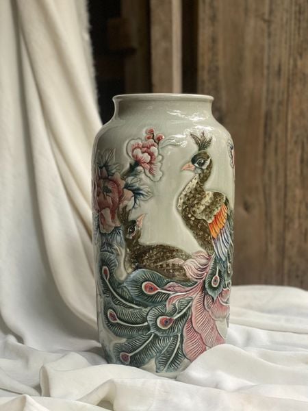  Bình Khắc Công Danh Phú Quý -  Nghệ nhân Bát Tràng Vuốt tay 