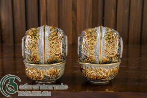 Lẻ món Đồ thờ Men rạn Đắp nổi Vẽ vàng