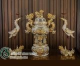  Bồ đồ thờ Đầy đủ Ngũ sự Gốm sứ Bát Tràng Vẽ Vàng 24K Cao cấp Men rạn Đắp nổi - Hàng Nghệ nhân MRVV02 