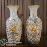  Bộ thờ cúng Bát Tràng cao cấp Vẽ Vàng 24k Men rạn Đắp nổi, bộ bát hương đầy đủ - Hàng Nghệ nhân MRVV06 