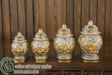  Bồ đồ thờ Đầy đủ Ngũ sự Gốm sứ Bát Tràng Vẽ Vàng 24K Cao cấp Men rạn Đắp nổi - Hàng Nghệ nhân MRVV02 