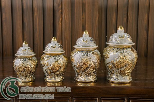  Chóe thờ Rồng Men rạn Đắp nổi Vẽ vàng 24K 