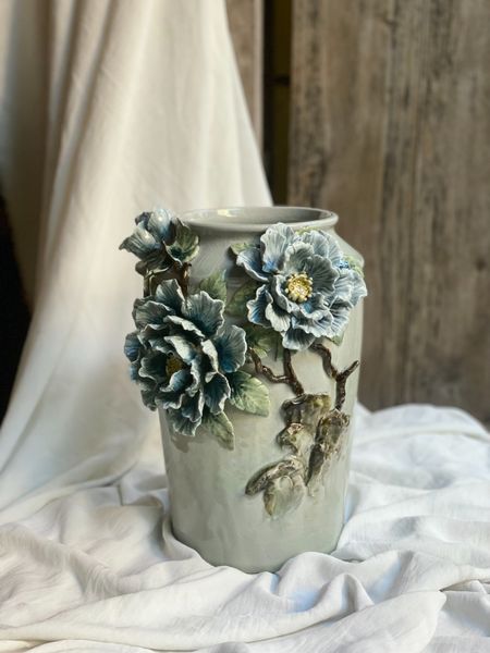  Bình Mẫu Đơn Xanh - Hàng Nghệ nhân Bát Tràng Đắp tay 