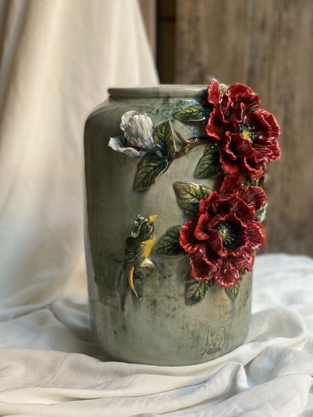  Bình Mẫu Đơn Đỏ - Hàng Nghệ nhân Bát Tràng Đắp tay 