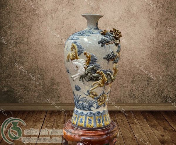  Mai bình Mã đáo thành công Men rạn đắp nổi - Hàng nghệ nhân Bát Tràng 