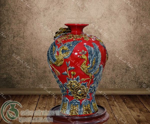  Mai bình Công thành danh toại Men màu đắp nổi - Hàng nghệ nhân Bát Tràng 