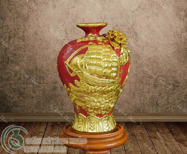  Mai bình Thuận buồm xuôi gió Men màu Dát vàng 24K - Hàng nghệ nhân Bát Tràng 
